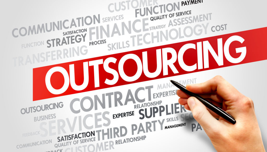 Outsourcing related items words cloud, business concept